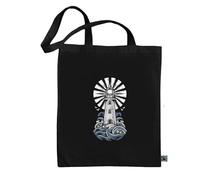 rainUP Bolsa Tote Bag Negra con motivos marinos - Elegancia y Sostenibilidad en Algodón Orgánico 100% Fairtrade. (Faro)