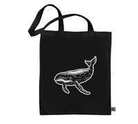 rainUP Bolsa Tote Bag Negra con motivos marinos - Elegancia y Sostenibilidad en Algodón Orgánico 100% Fairtrade. (Ballena)