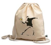 rainUP Mochila Banksy Lanzador de Flores. Algodón 100% Ecológico Comercio Justo Fairtrade. Resistente y Cómoda. Idónea para compras, viaje, gimnasio, padel, trekking...