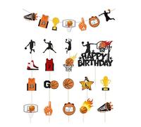 Rainway 17 piezas de decoración para tartas de baloncesto, pancarta de baloncesto, juego de 16 piezas de papel Happy Birthday decoración para tartas, slam Dunk baloncesto, ropa, decoración para tartas