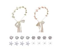 Rainway 18 diademas de flores blancas pequeñas con diseño de flores, accesorios para el pelo con cuentas, accesorios para el pelo con cinta, bonitas horquillas de diamantes de imitación, para fiestas