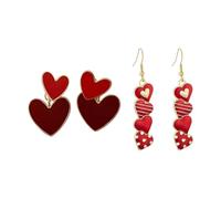Rainway 2 pares de pendientes de San Valentín, pendientes de gota de corazón rojo para mujer, pendientes asimétricos colgantes, exquisitamente personalizados regalo de joyería para mujeres y niñas