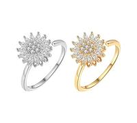 Rainway 2 piezas de anillos antiestrés, anillo abierto ajustable para aliviar el estrés, spinner antiestrés para pulgar para ataques de pánico, anillos de zafiros de girasol, anillos de dedos