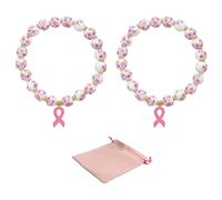 Rainway 2 pulseras de cerámica con diseño de cinta rosa, pulsera de perlas de conciencia sobre el cáncer de mama con estampado floral, pulsera de salud ajustable para mujeres, regalo de esperanza