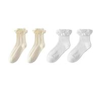 Rainway Calcetines con volantes, 2 pares de calcetines con volantes y tobilleras con puntilla, calcetines de tripa con volantes, calcetines blancos de puntilla para mujer, calcetines transpirables de