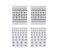 Rainway Juego de 4 tatuajes de cara autoadhesivos, diseño de corazones negros y estrellas plateadas con purpurina y diamantes de imitación, temporales y extraíbles para carnaval, Halloween, fiestas