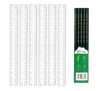 Rainway - Juego de 6 reglas transparentes antiroturas doble decimetro 30 cm con 5 lápices 2B herramienta de medición flexible precisa para escuadra escolar, suministros escolares y uso doméstico