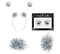 Rainway Juego de disfraz de alienígena - Diadema plateada con purpurina, pulseras para el pelo, tocado con 2 bolas giratorias redondas, accesorios para disfraz de alien, accesorios para mujer para