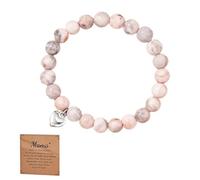 Rainway Pulsera De Cristal De Piedra Natural Rosa, Roca De Lava y Dije De Amor, Regalos De Cumpleaños Para Madre, Madre Pulsera Perlas Forma Corazón, Regalos Para Hermanas Mejores Amigas