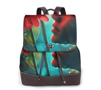 Rainy Day Girl with Red Flowers Mochila de viaje de moda para mujer, mochila casual, mochila de cuero estampada para mujer para el trabajo