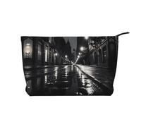 Rainy Day in The Street - Bolsa de cosméticos de pana de gran capacidad, impermeable, a la moda, bolsa de almacenamiento de artículos de tocador, Black, Talla única