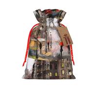 Rainy Street In Paris - Bolsa de Navidad con cordón, ideal para adultos para envolver regalos para Navidad, Halloween