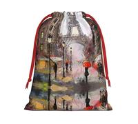 Rainy Street In Paris - Bolsa de regalo de Navidad con cordón, una opción conveniente para empaquetar pequeños regalos
