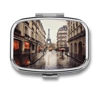 Rainy Street in Paris - Organizador semanal de píldoras AM/PM. Organizador de pastillas de viaje portátil y compacto resistente al agua. Pastillero pequeño para soporte de medicamentos para vitaminas.