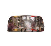 Rainy Street in Paris Printing School - Estuche de piel con cremallera para bolígrafos y bolígrafos, estuche para alumnos, Gold, Talla única, Neceser de maquillaje