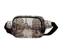 Rainy Street in Paris - Riñonera cuadrada de doble capa con correa ajustable. Riñonera con cremallera, múltiples bolsillos. Bolsa de pecho deportiva para senderismo, trotar y correr.