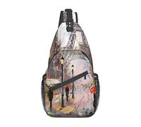 Rainy Street in Paris Santa Claus Christmas Sling Bag, Mochila de Hombro Paquete de Cofre Causal Crossbody Daypack para Mujeres Hombres Senderismo Viajes