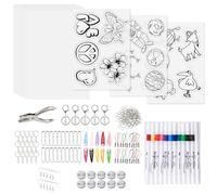 Rairsky 218 Piezas Plastico Magico Shrink Plastic, Kit de Hojas de Plástico Retráctil, Incluye 15 Piezas de A5 Papel Magico, Perforadora, 12 Piezas de Rotuladores y 206 Piezas Llavero DIY Accesorios