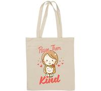 Raise Them Kind Cute Mom and Daughter Art - Bolsa de algodón natural, color blanco