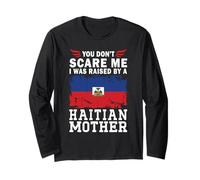 Raised by a Haitian Mother Mother's Day Haiti Flag Manga Larga