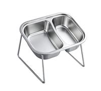 Raised Cat Bowls - Stainless Steel Tilt Feeding Dish, 15° Tilt 2-Compartment Pet Bowl with Stand for Food & Water, Anti-Spill Elevated Design for Indoor, Outdoor, Travel, Car Crate, Cage & Home Use