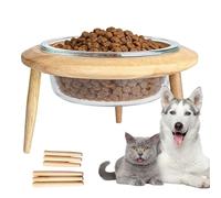 Raised Cat Bowls - Wood Glass | Adjustable Height Cat Food And Water Bowl | Anti Vomiting Pet Feeder With Stand For Playroom Apartment Dining Area Corner Home Living Room Kitchen Bedroom