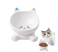 Raised Cat Food Bowls - Cat Elevated Food Bowl, Tall Ceramic Tilted Dish, Spill Proof For Pet Kitten Puppy Drinking Feeding Apartment City Living Travel