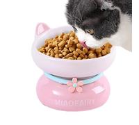 Raised Ceramic Cat Bowl, 15 Degree Tilted Anti Vomiting Dog Water Cute Slanted Mouth Bowls Stable for Food and