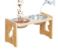 Raised Dog Bowl - 12inch Adjustable Pet Feeder | Wood Stainless Dog Feeder - Non Slip Elevated Feeding Station for Small Medium and Large Dogs and Cats Providing Stable Comfortable Mealtime in Outdoor