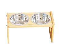 Raised Dog Bowl - 13 Inch Adjustable Pet Feeder | Wood Stainless Steel Bowl - Elevated Feeding Station for Puppies Kittens & Adult Cats Indoor or Outdoor Use Enhances Mealtime Comfort and Convenience