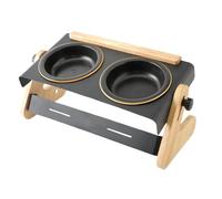 Raised Dog Bowl, Pet Food Bowl, Adjustable Travel Feeder, Elevated Wooden and Stainless Steel, 4 Height Dog Feeding Station for Dogs, Outdoor, Indoor, 41.5x20x15.5cm