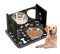 Raised Dog Bowl - Wood Stainless Steel 13.39 Inches Adjustable Pet Feeding Station, Splash Guard Feeder Set | Elevated Pet Food Water Dish For Dogs Cats Indoor Outdoor Travel Use