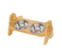 Raised Dog Bowl - Wooden Adjustable Stand 39x17x18cm | No Slip Elevated Pet Feeder Dish | Height Adjustable Bowl Station For Small Medium Large Breeds Senior Dogs Home Apartment