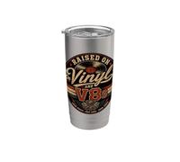 Raised On Vinyl y V8s Vinyl Records Entusiasta de los coches Vaso térmico de acero inoxidable de doble pared