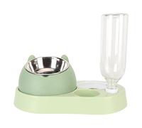 Raised Stand Dish Bowls for Cats & Dogs | 4 in 1 Siphon Water Feeder/Food Bowl/Can Holder | 550ml Auto - Refill, 10.5cm Tilted Design | Stainless Steel & PP Detachable (Green)