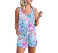 RAISEVERN Overol corto casual de verano con diseño de piña, estilo hawaiano, tropical, sin mangas, con bolsillos, talla XL, Colorful Pineapple, X-Large