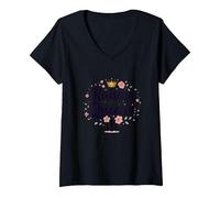 Raising Queens: Regalo de Corona Floral para Hijas empoderando Camiseta Cuello V, Mujer, Negro, L