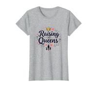 Raising Queens: Regalo de Corona Floral para Hijas empoderando Camiseta, Mujer, Gris Jaspeado, XXL