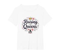 Raising Queens: Regalo de Corona Floral para Hijas empoderando Camiseta, Mujer Tallas Grandes, Blanco, 1XL Grande