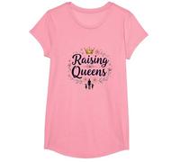 Raising Queens: Regalo de Corona Floral para Hijas empoderando Camiseta, Niñas, Rosado, Grande