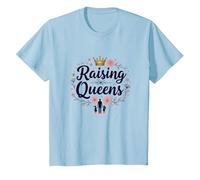 Raising Queens: Regalo de Corona Floral para Hijas empoderando Camiseta, Niños, Azul Bebé, 6 años