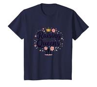 Raising Queens: Regalo de Corona Floral para Hijas empoderando Camiseta, Niños, Azul Marino, 12 años