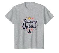 Raising Queens: Regalo de Corona Floral para Hijas empoderando Camiseta, Niños, Gris Jaspeado, 2 años
