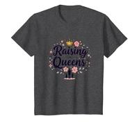 Raising Queens: Regalo de Corona Floral para Hijas empoderando Camiseta, Niños, Jaspeado Oscuro, 4 años