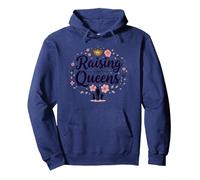 Raising Queens: Regalo de Corona Floral para Hijas empoderando Sudadera con Capucha, Unisex para Adultos, Azul Marino, XL
