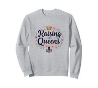 Raising Queens: Regalo de Corona Floral para Hijas empoderando Sudadera, Unisex para Adultos, Gris Jaspeado, XXL
