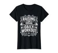 Raising Tiny Humans Daily Workout Babysitter Parenting ||- Camiseta gráfica económica, Mujer, Negro, XS
