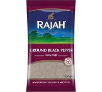 Rajah Pimienta negra molida, 400 g, aroma intenso y bayas inmaduras auténticas, ideal para condimentar, cocinar y refinar con pegatinas Kajal
