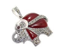 Rajasthan Gems Colgante de elefante de plata de ley 925 con marcasita y piedra de cornalina natural, unisex, hecho a mano, regalo G256