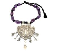 Rajasthan Gems Collar Shreenathji Shrinathji Dwarikadhish Krishna de plata vieja amatista natural gema piedra tribal templo joyería hecha a mano mujer regalo piedra preciosa India H072
